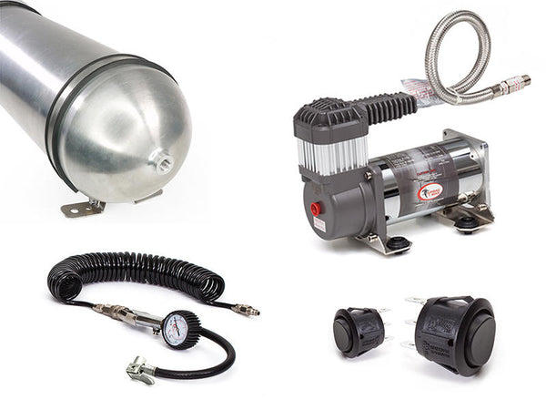 Airbag Man Dual Rocker Air Control Kit with 3 Gallon Air Tank and Heavy Duty Compressor